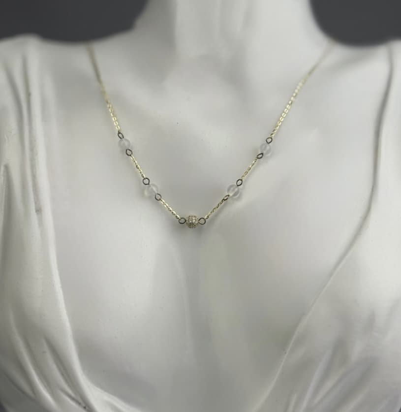 Naszyjnik srebrny/pozłacany kuleczki z cyrkoniami Próba 925