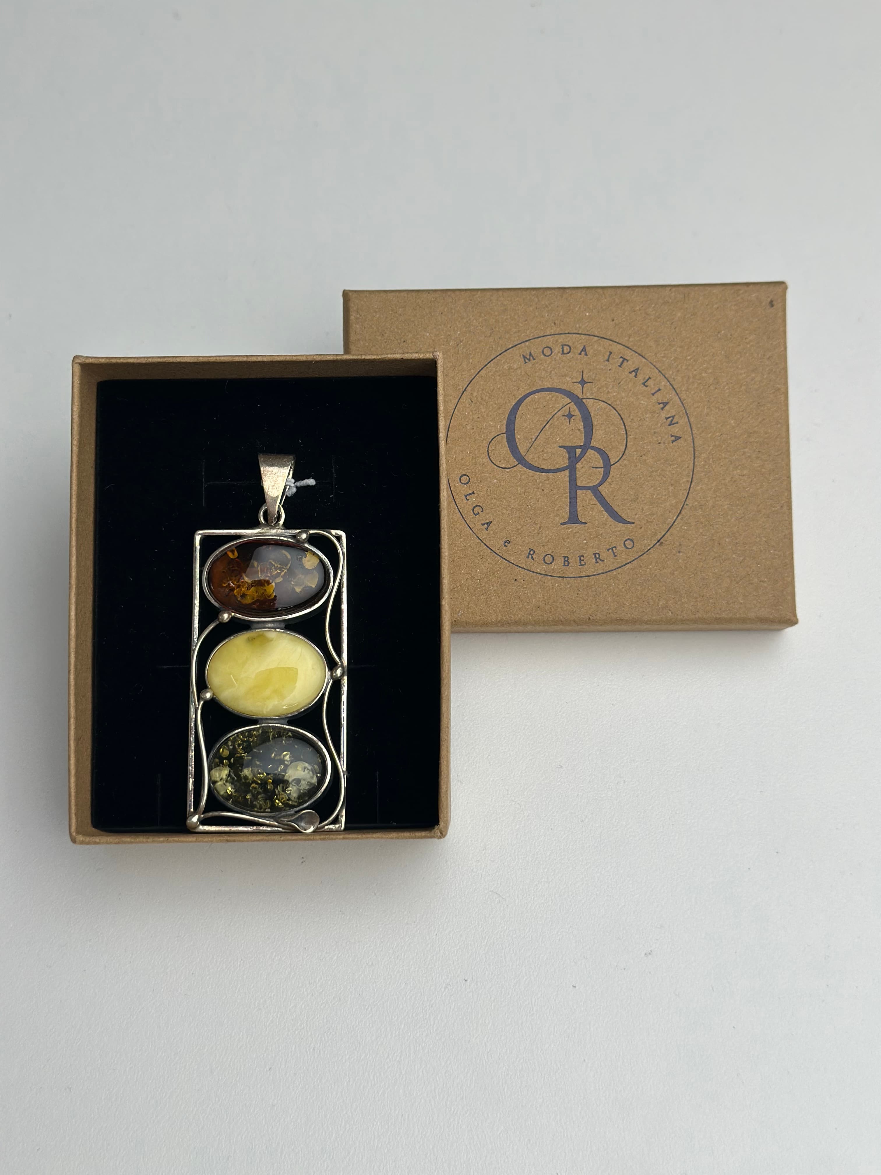 Zawieszka bursztyn mix prostokątna