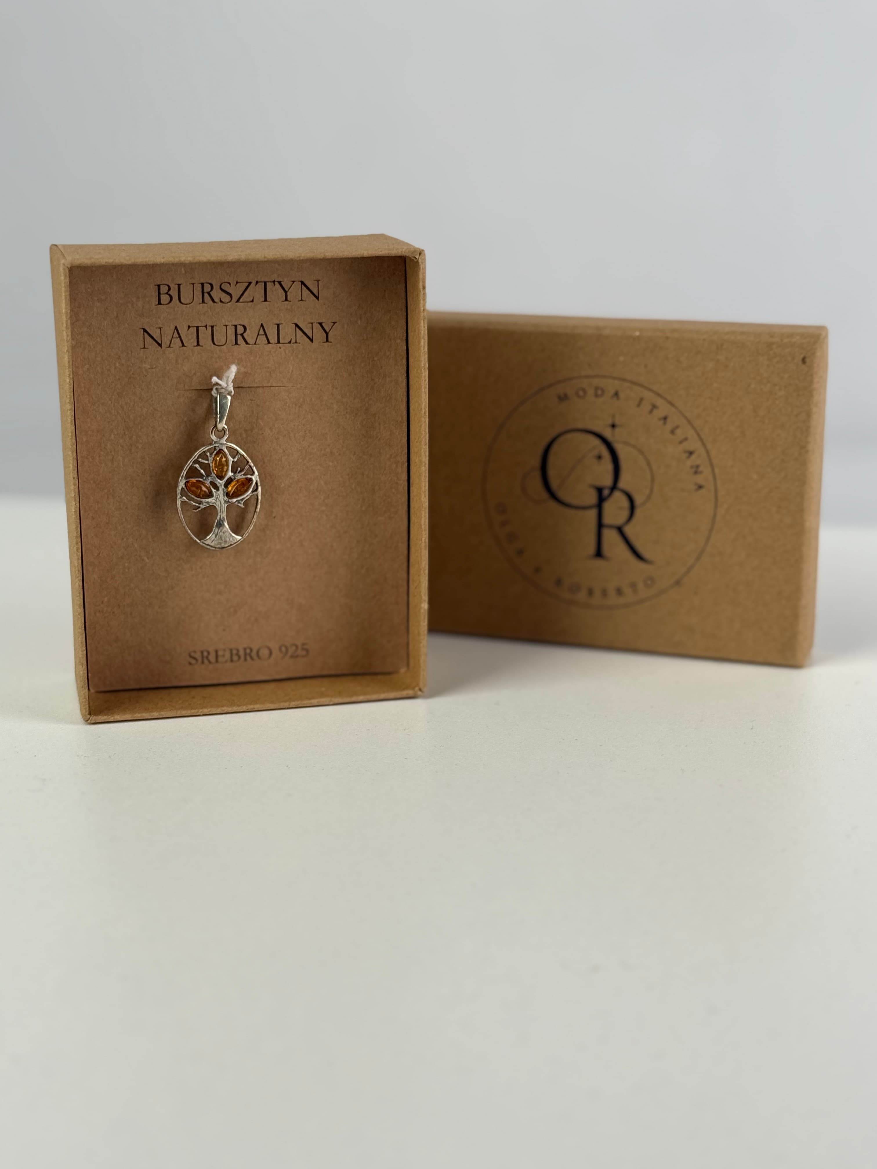 Zawieszka drzewko z bursztynem herbacianym