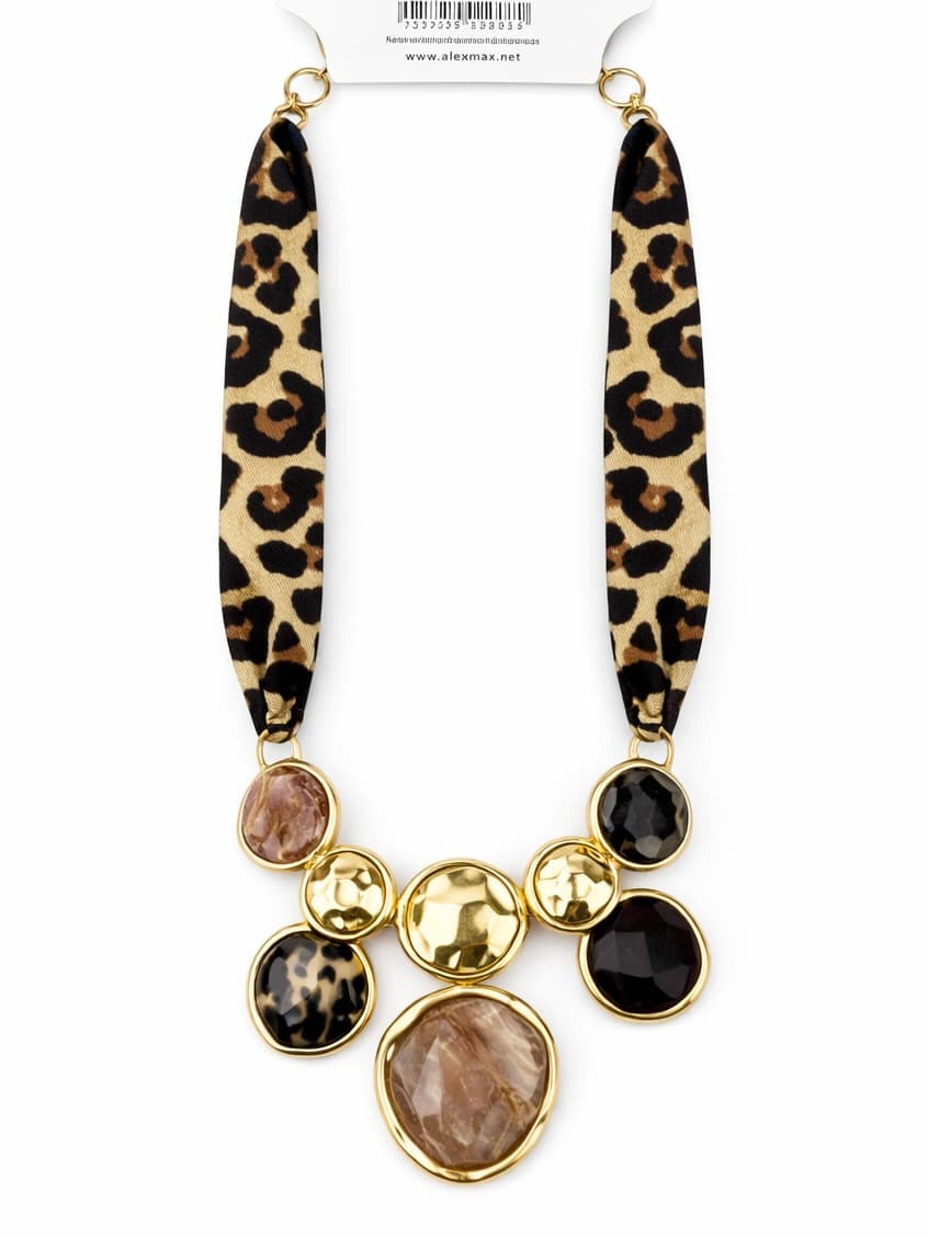 Alex Max leopard print pendant with stones
