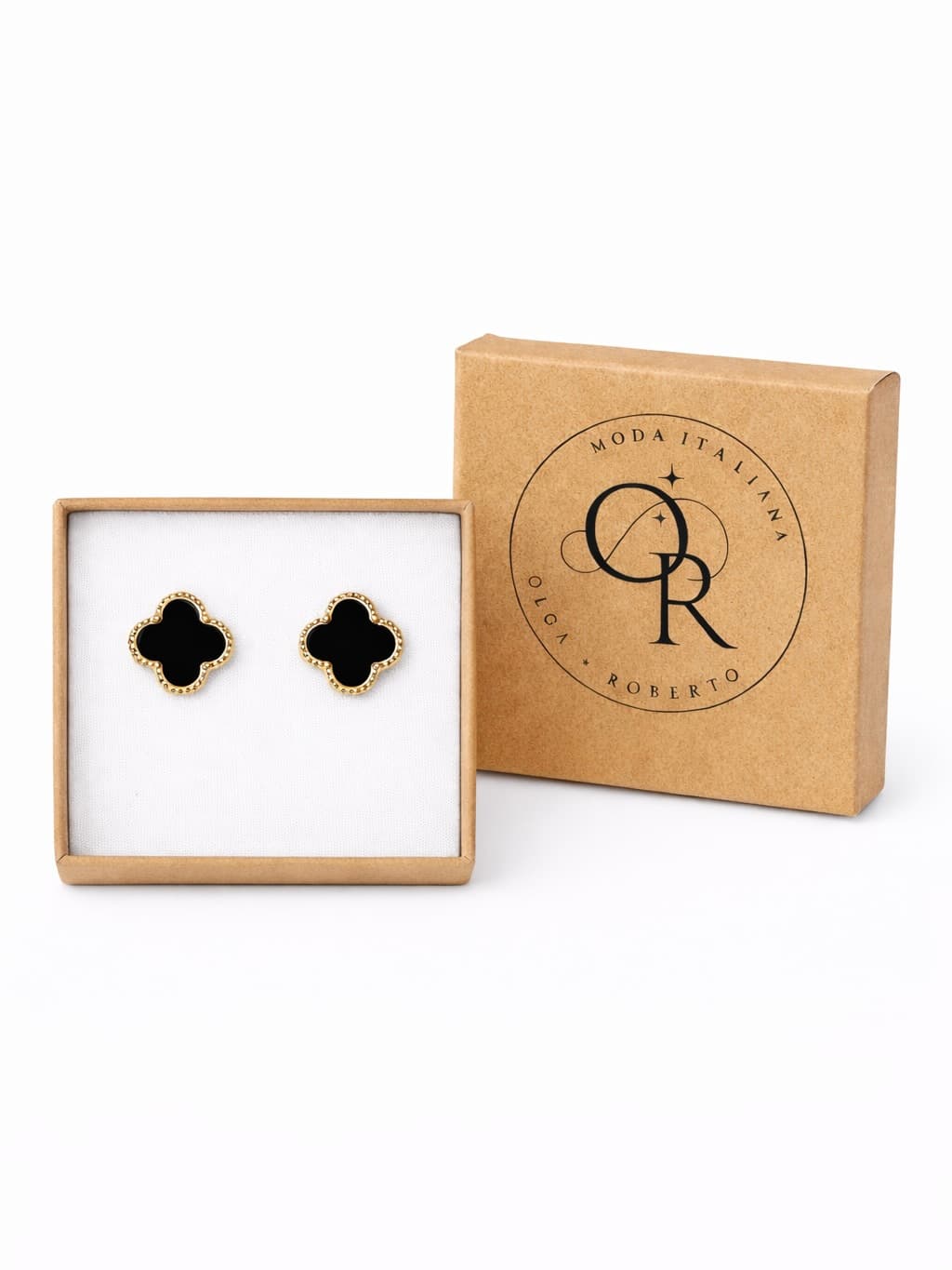 Kolczyki czarne koniczynki pozłacane 925