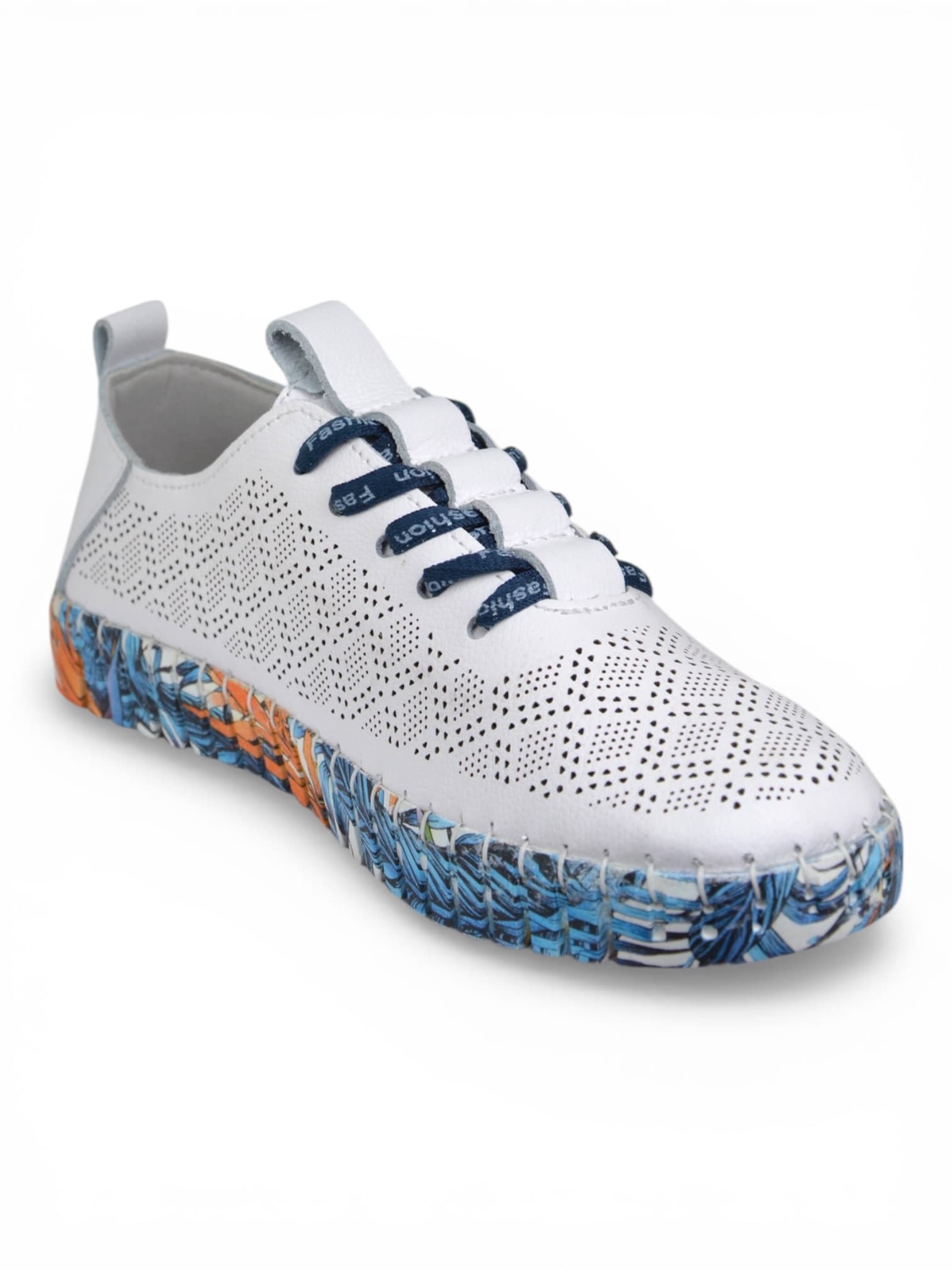 Buty skórzane z kolorową podeszwą