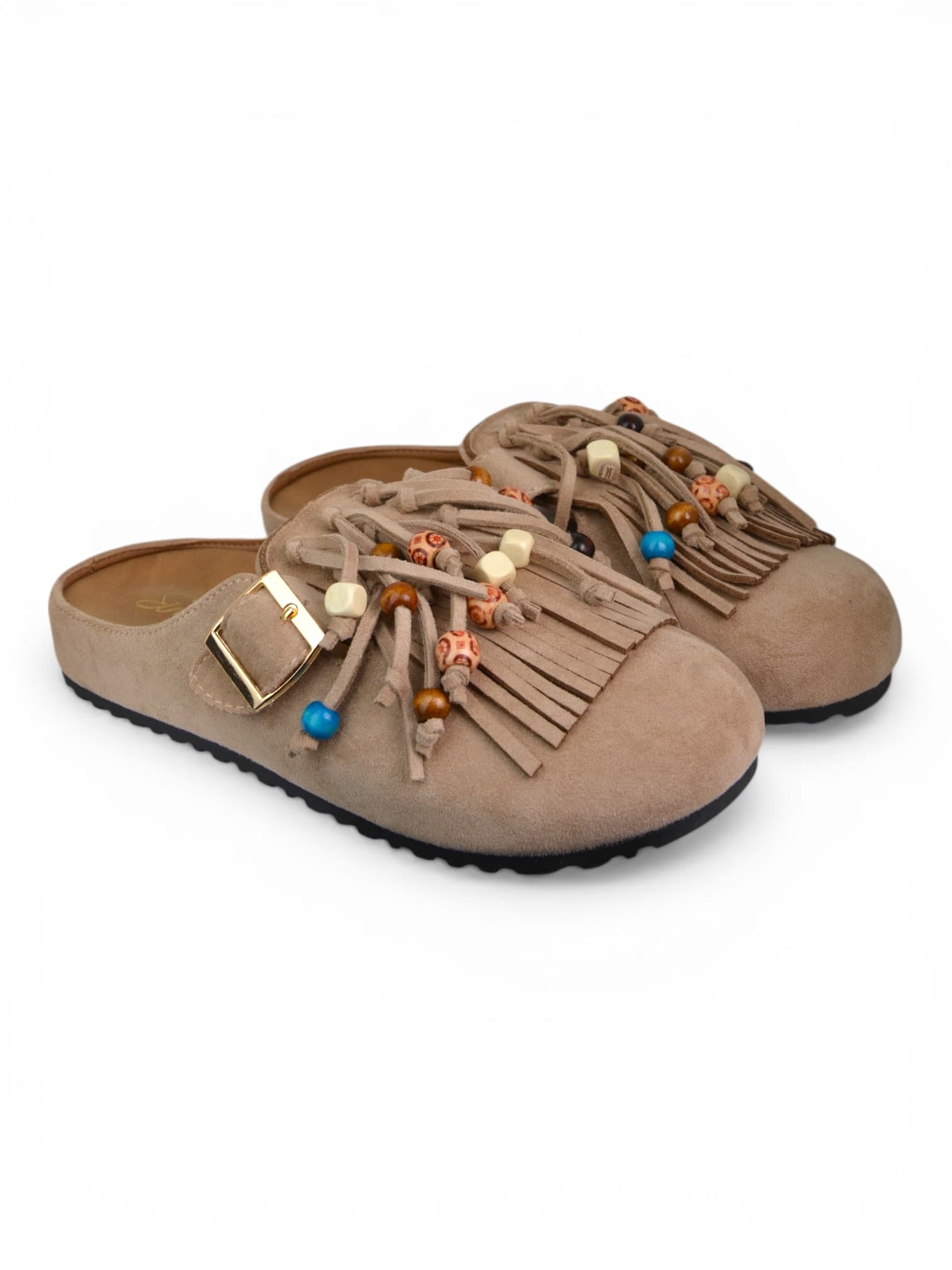 Klapki z frędzlami BEŻOWE