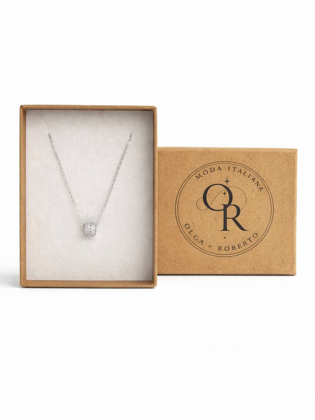 Naszyjnik walec z cyrkoniami  srebro próba 925