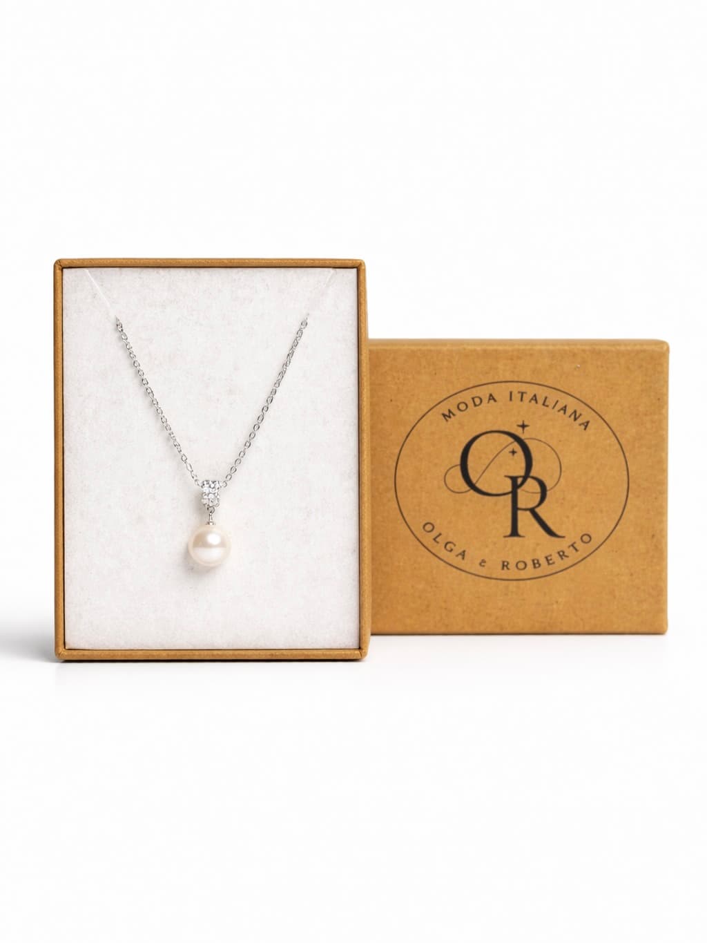 Naszyjnik srebrny/ pozłacany  z perełką Próba 925