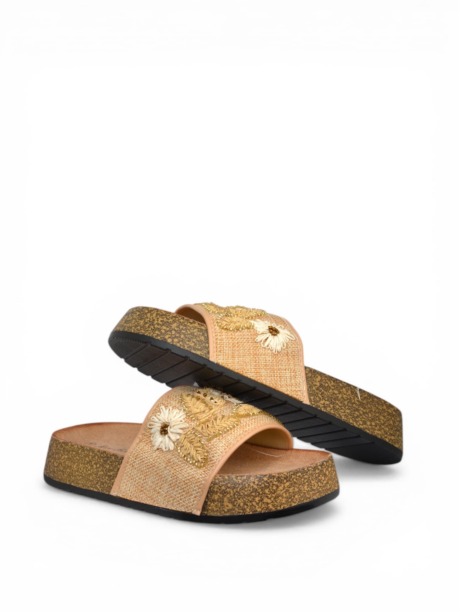 Klapki materiałowe z motylem BEŻOWE