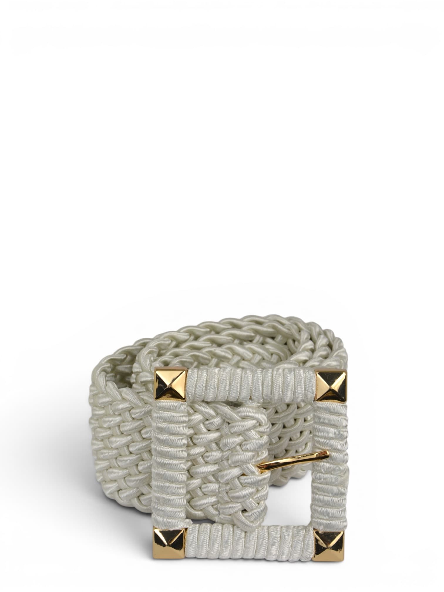 Pasek pleciony kwadratowa klamra z połyskiem