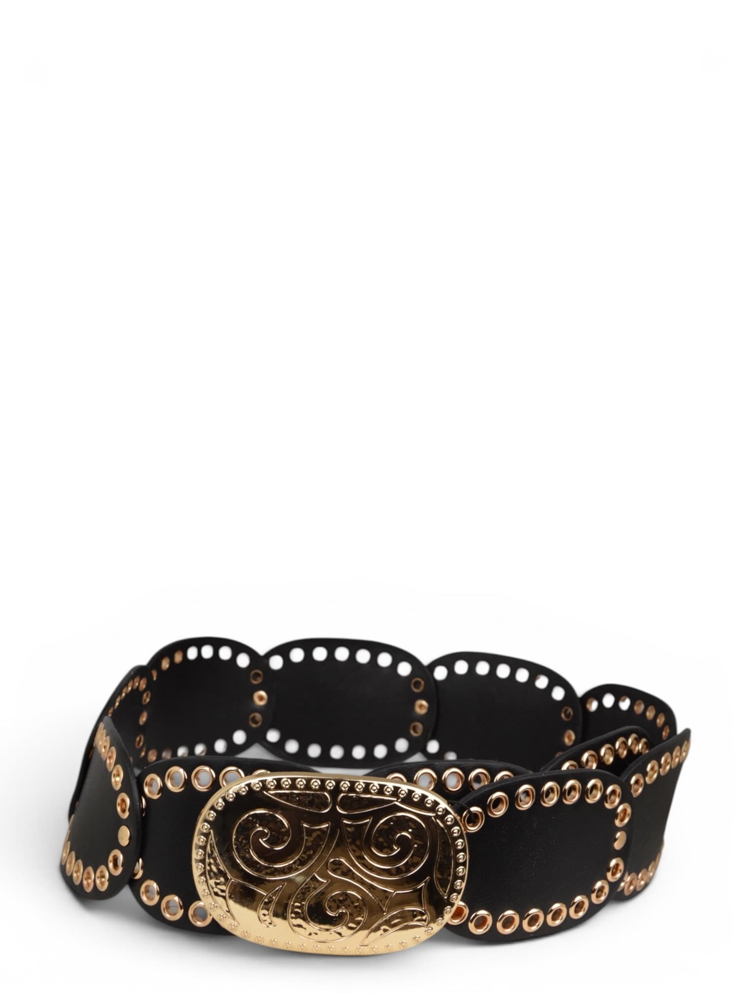 Pasek w dziurki z duża złota klamrą