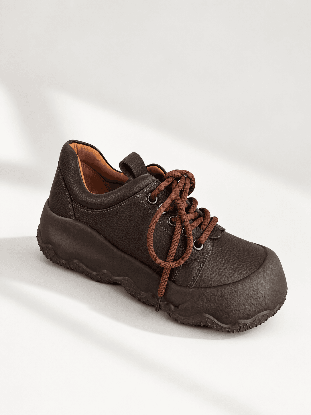 Buty skórzane na platformie BRĄZOWE