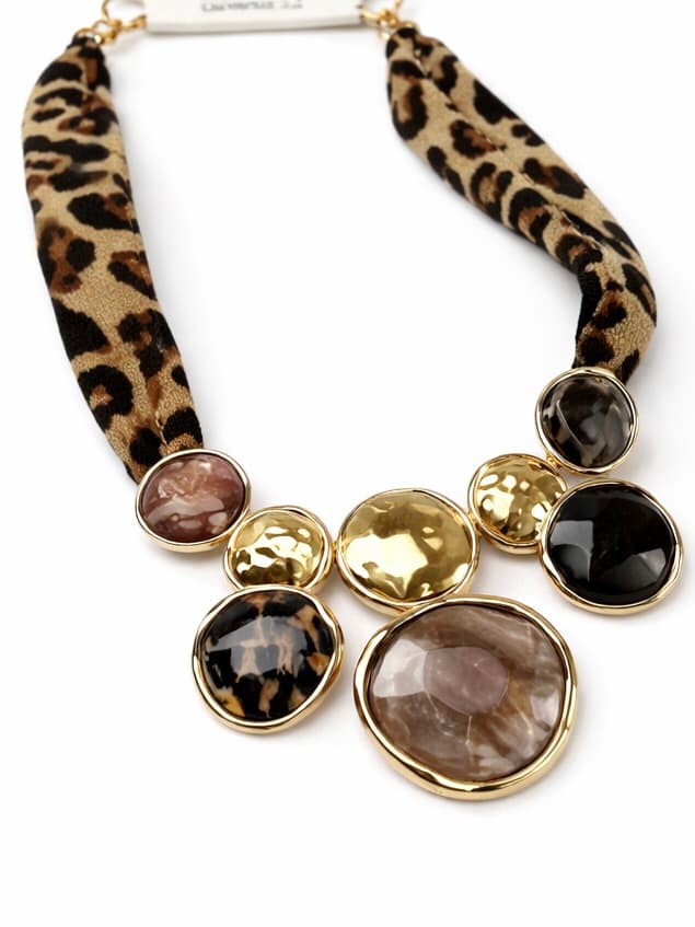 Alex Max leopard print pendant with stones