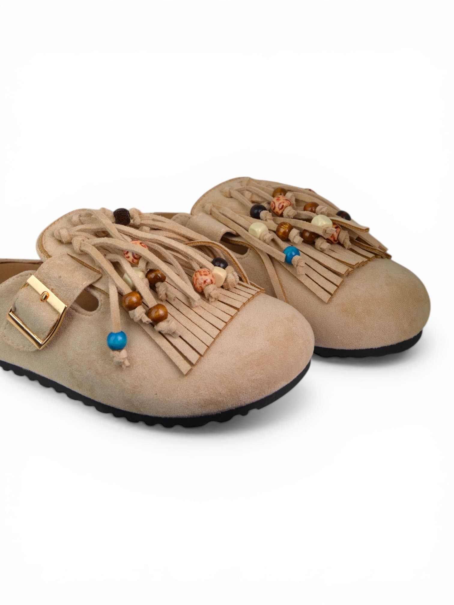 Klapki z frędzlami BEŻOWE