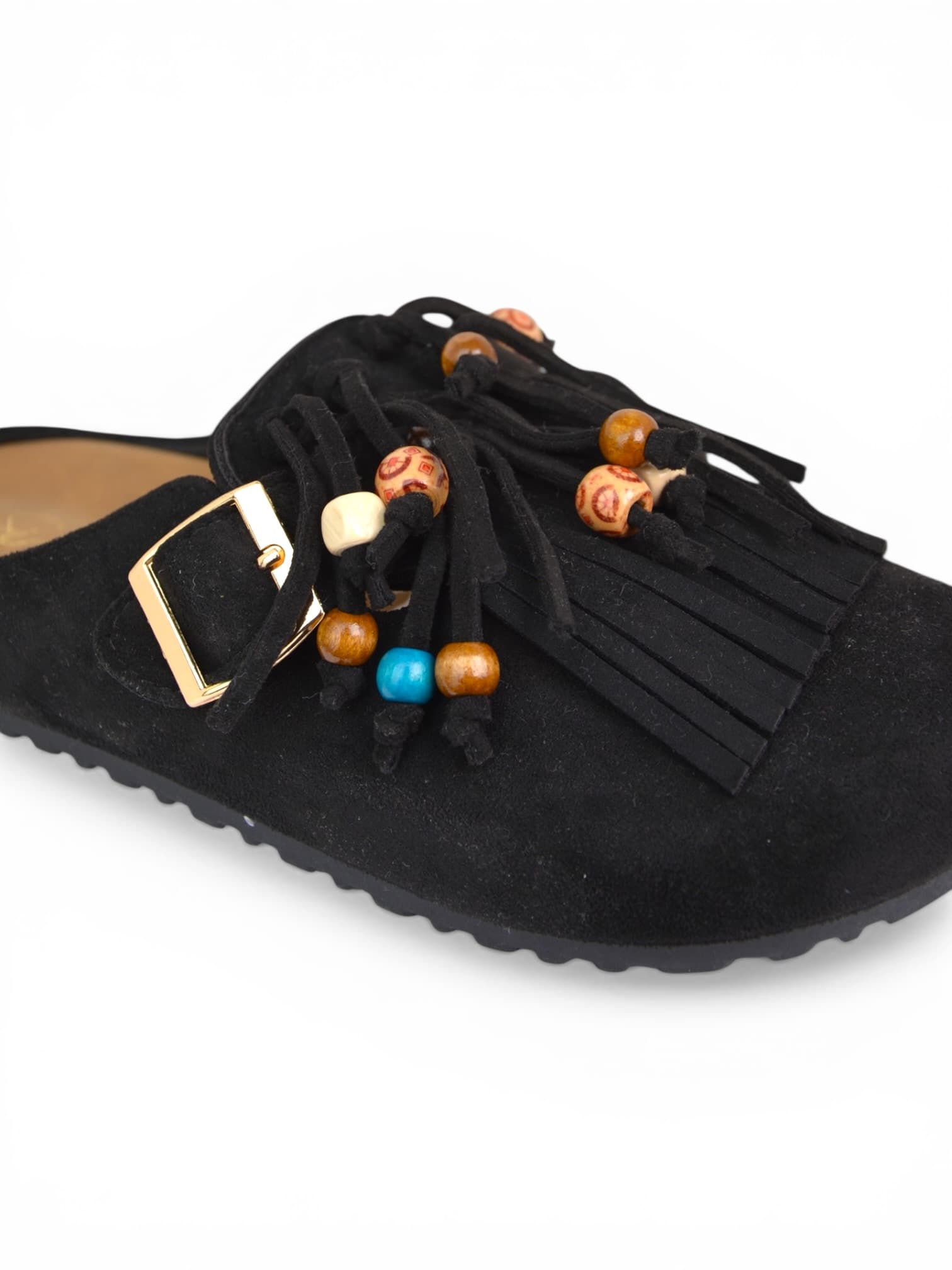 Klapki z frędzlami CZARNE