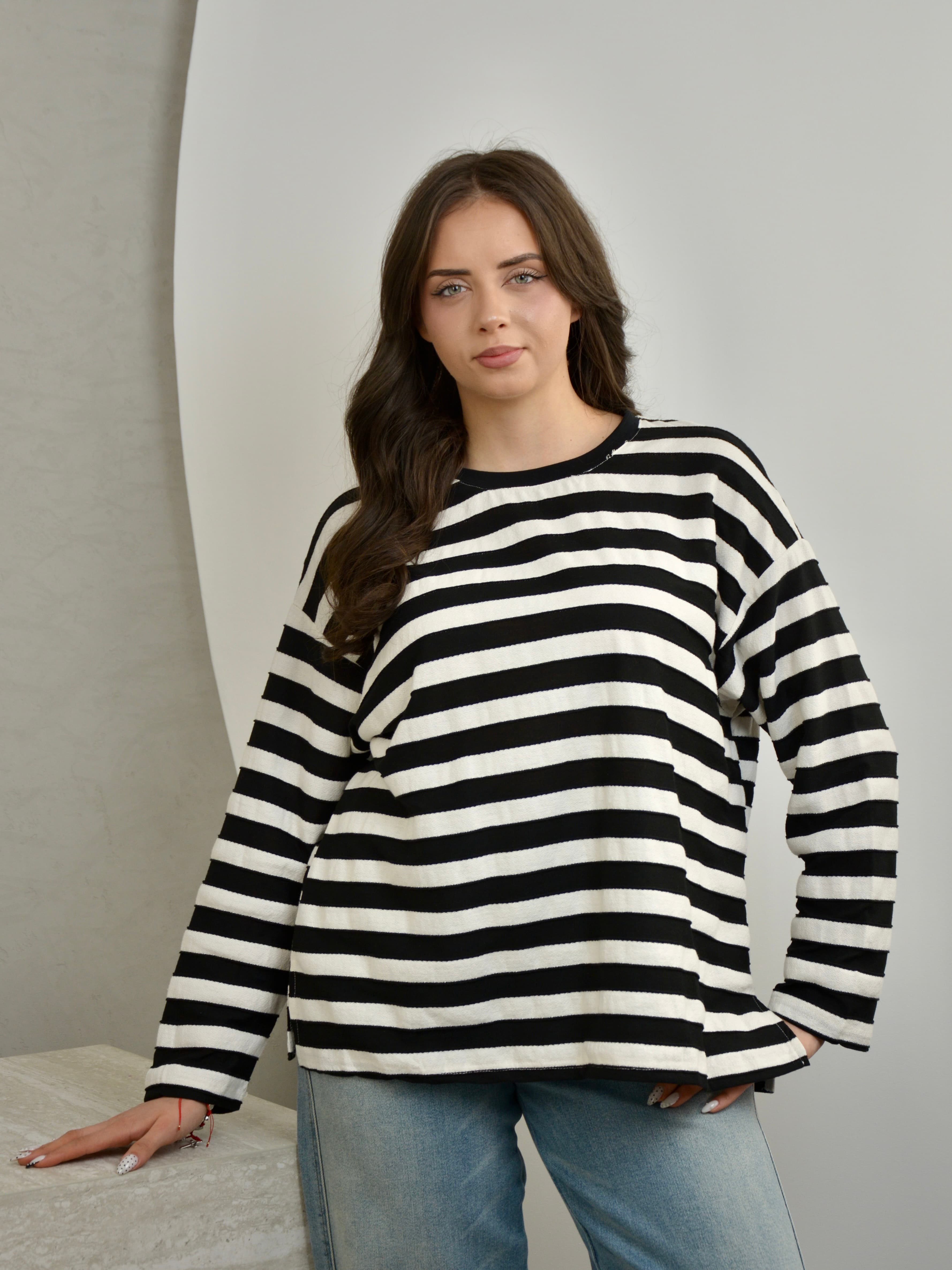 T-shirt z długim rękawem w paski