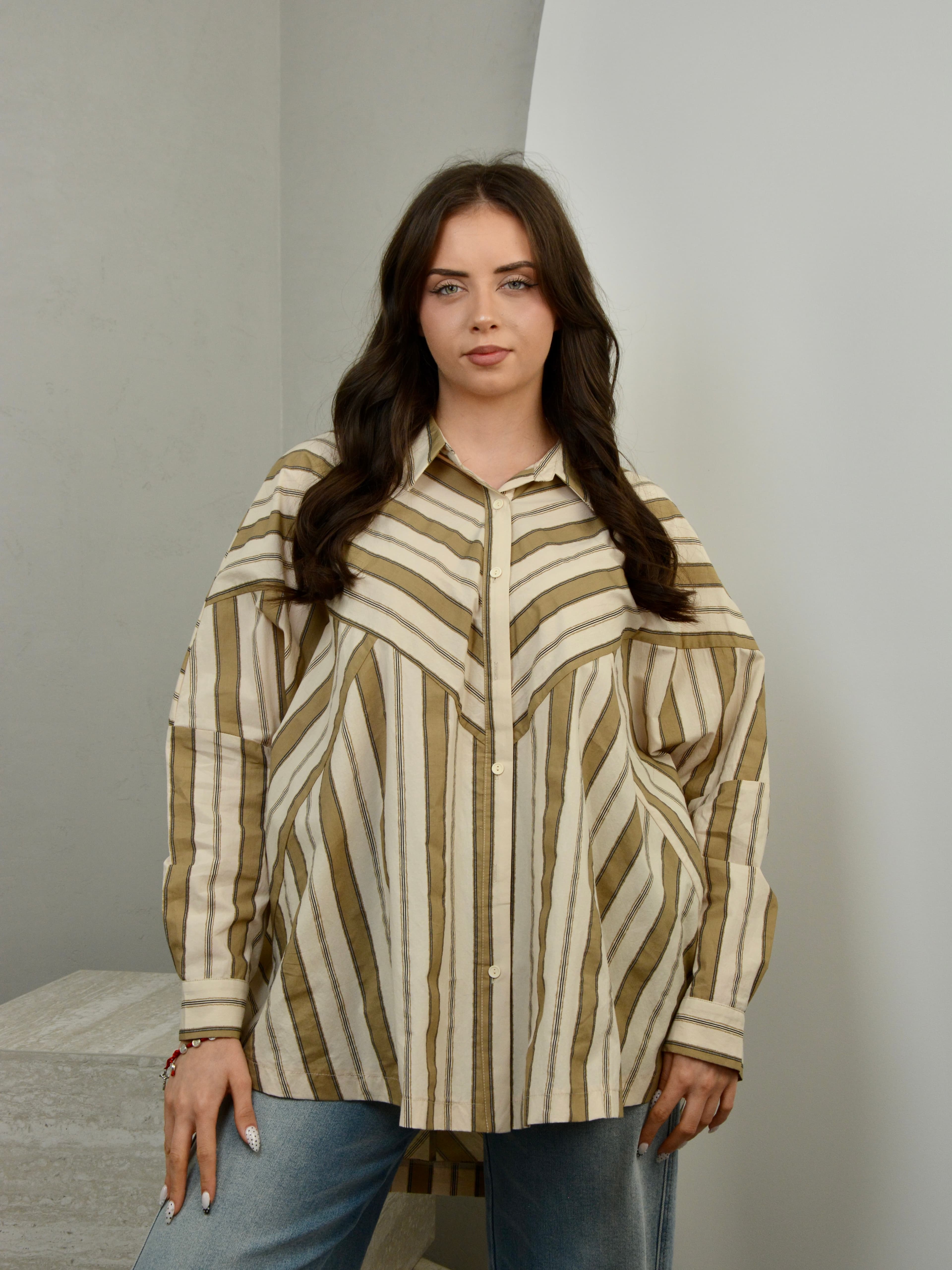 Koszula beżowa w pasy Gioya