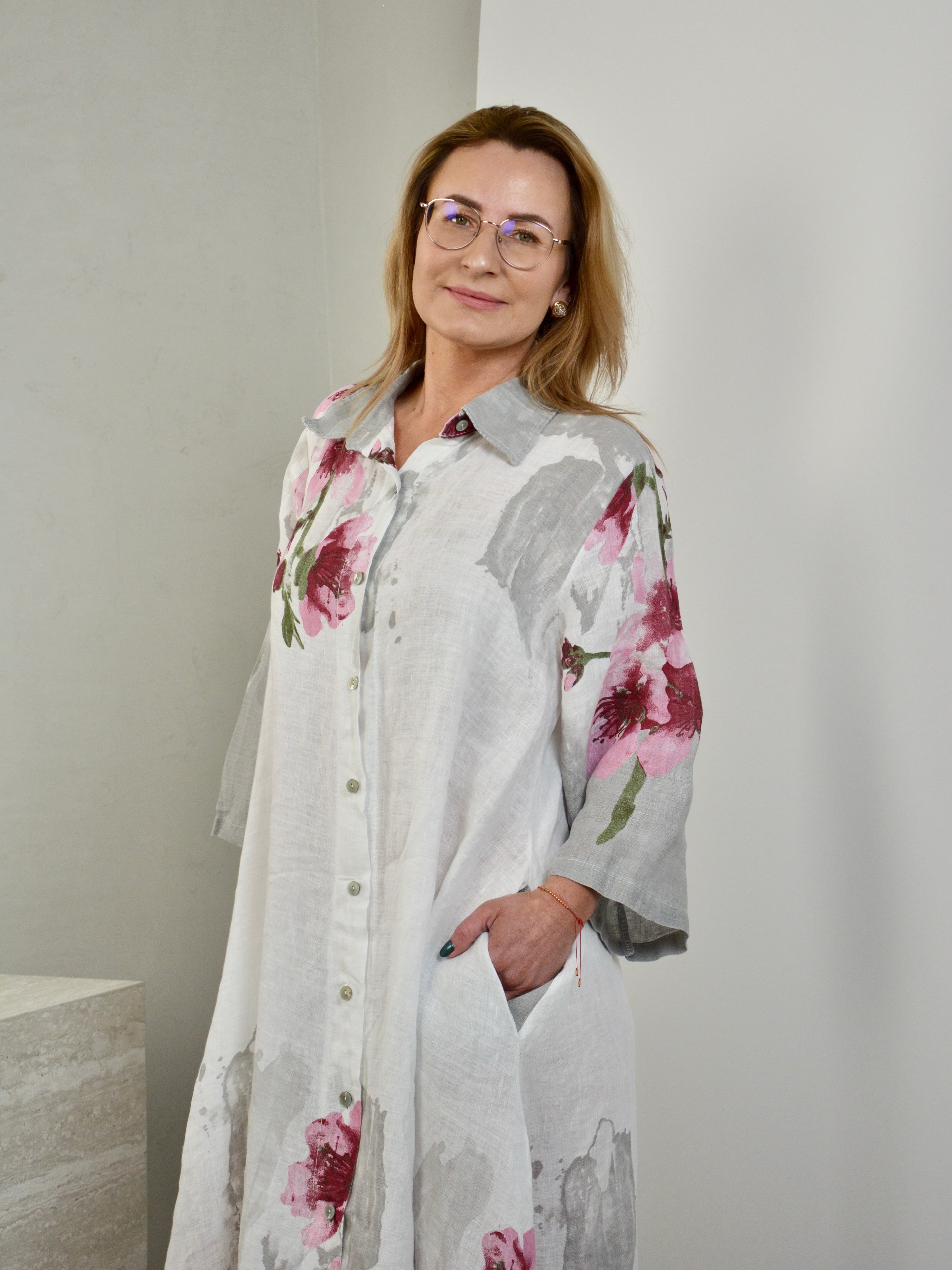 Sukienka lniana w kwiaty