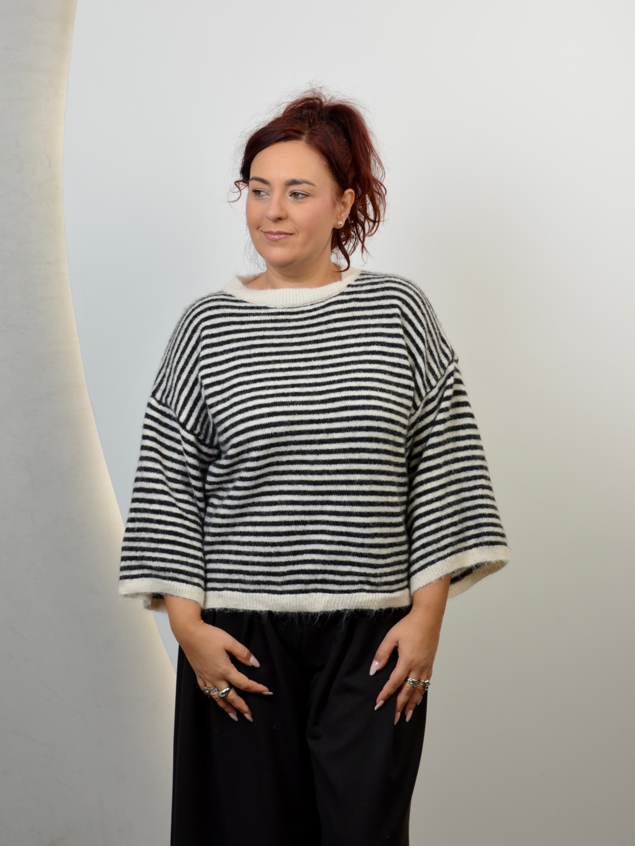 Sweter w paski z dodatkiem wełny i moheru