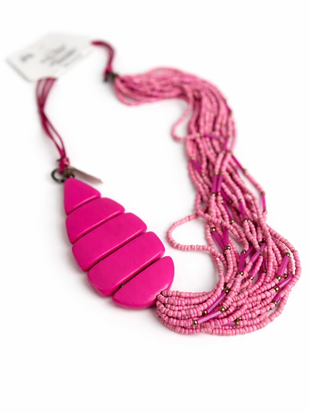 Wisior różowy z drewnem