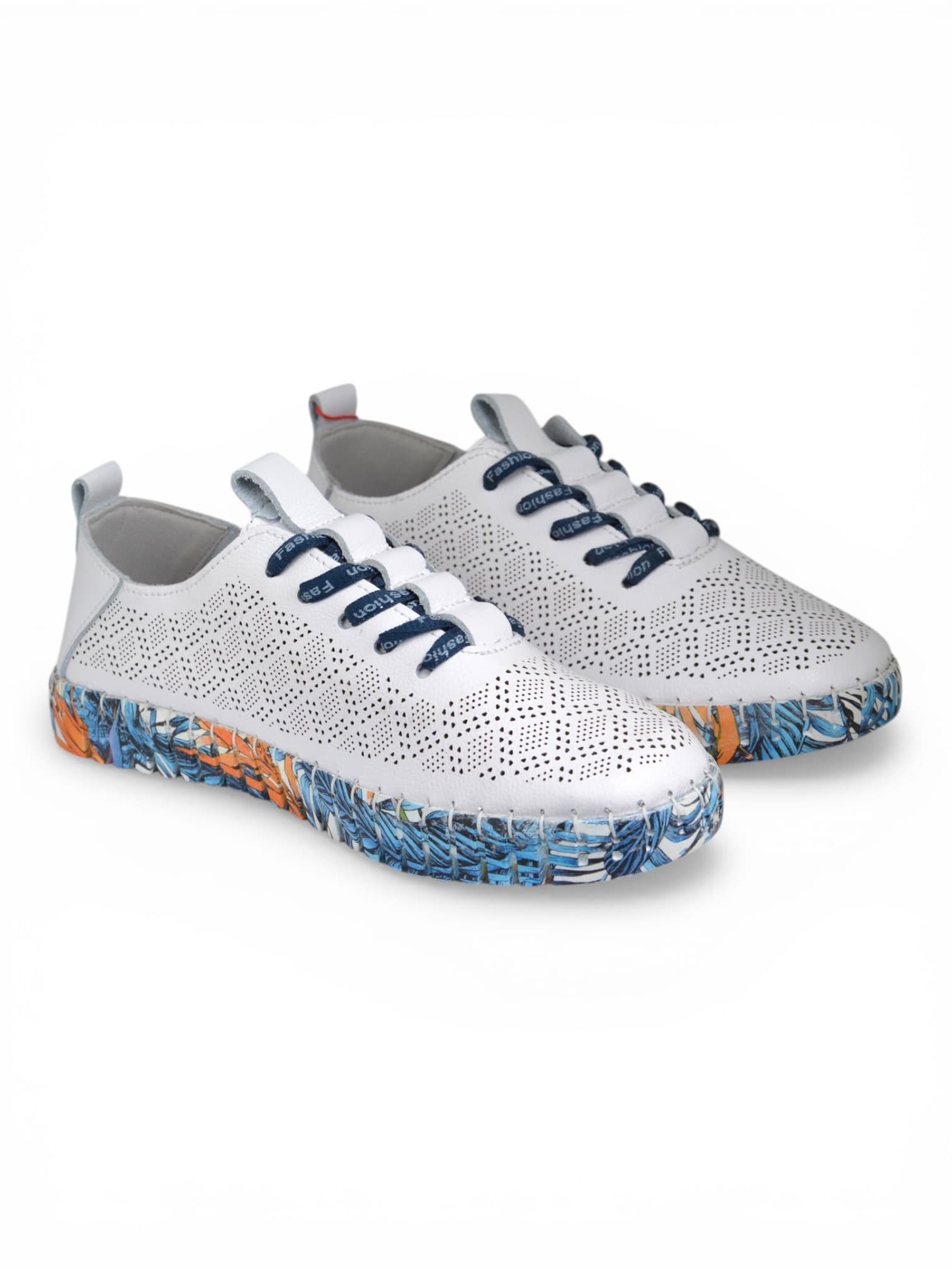 Buty skórzane z kolorową podeszwą