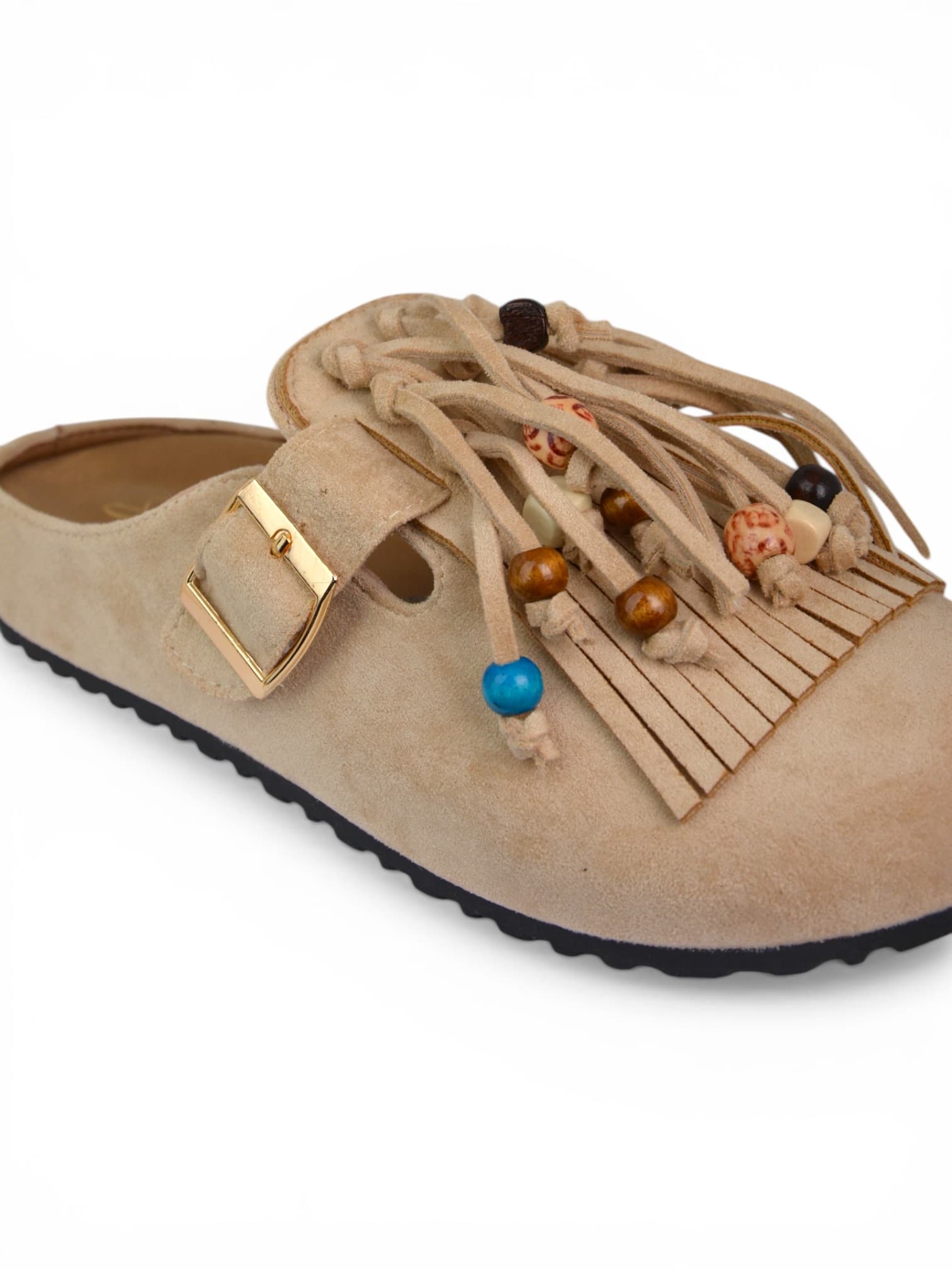 Klapki z frędzlami BEŻOWE