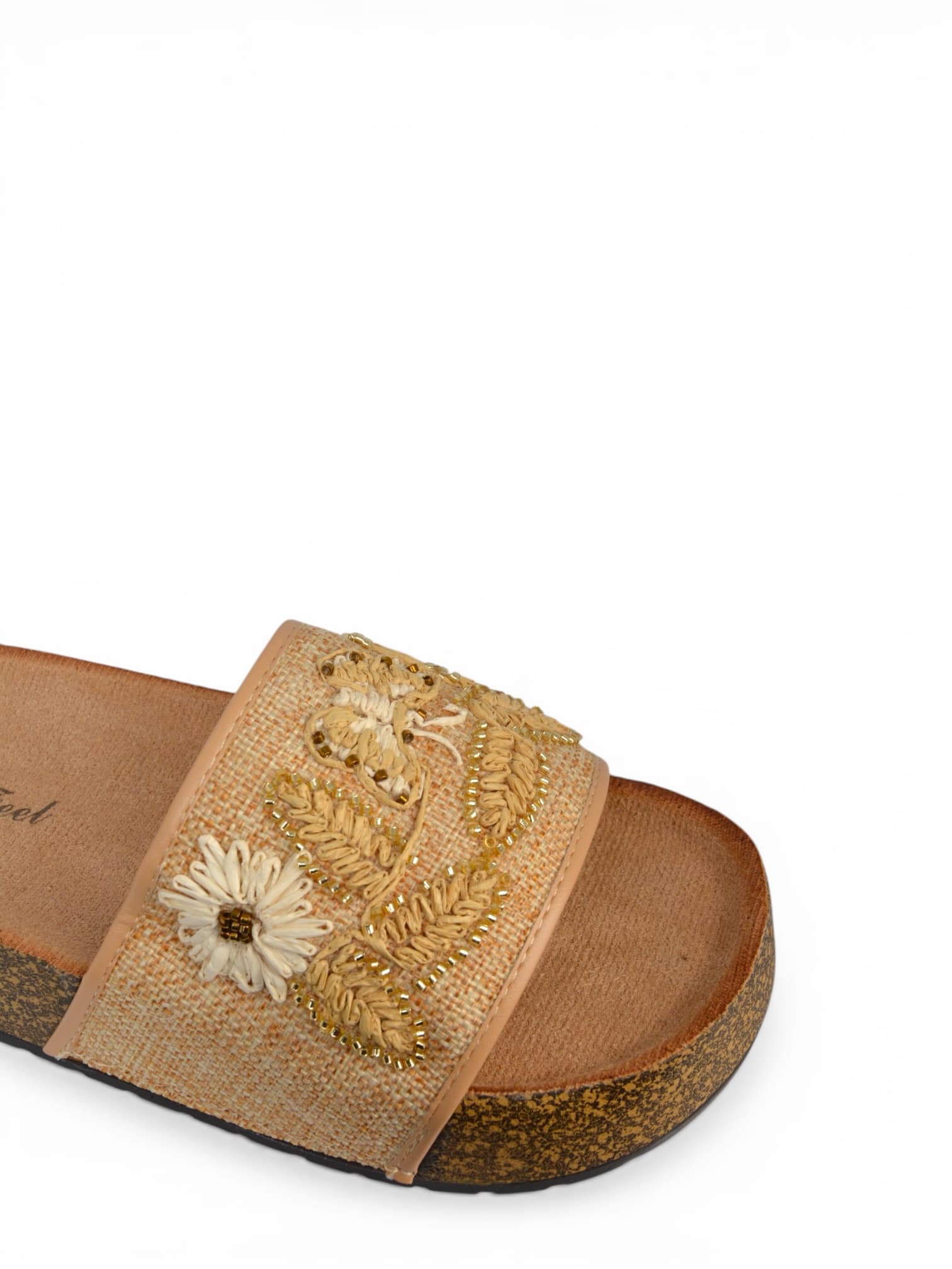 Klapki materiałowe z motylem BEŻOWE