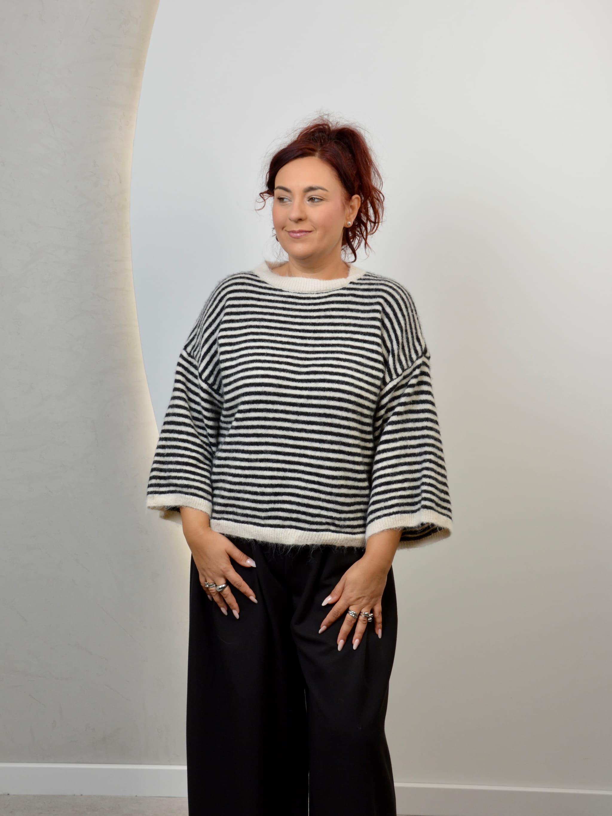 Sweter w paski z dodatkiem wełny i moheru