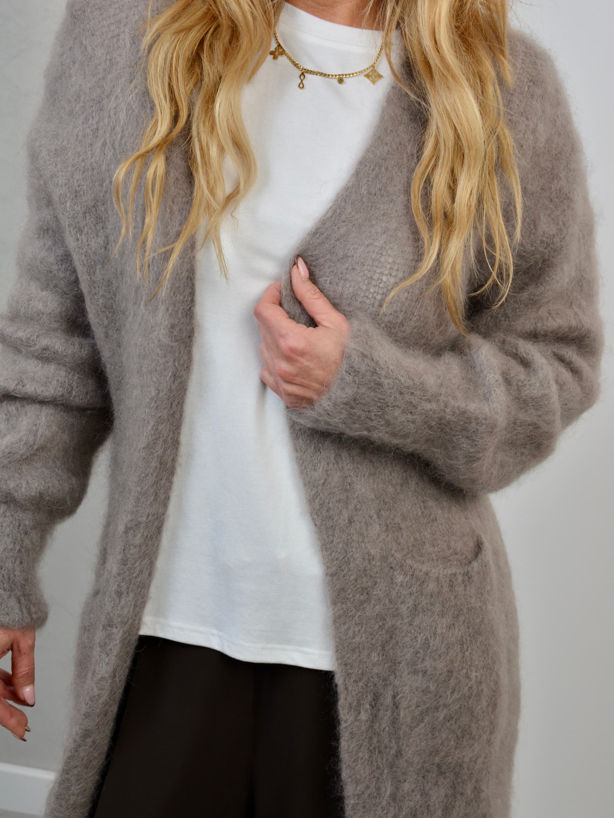 Kardigan długi kid mohair