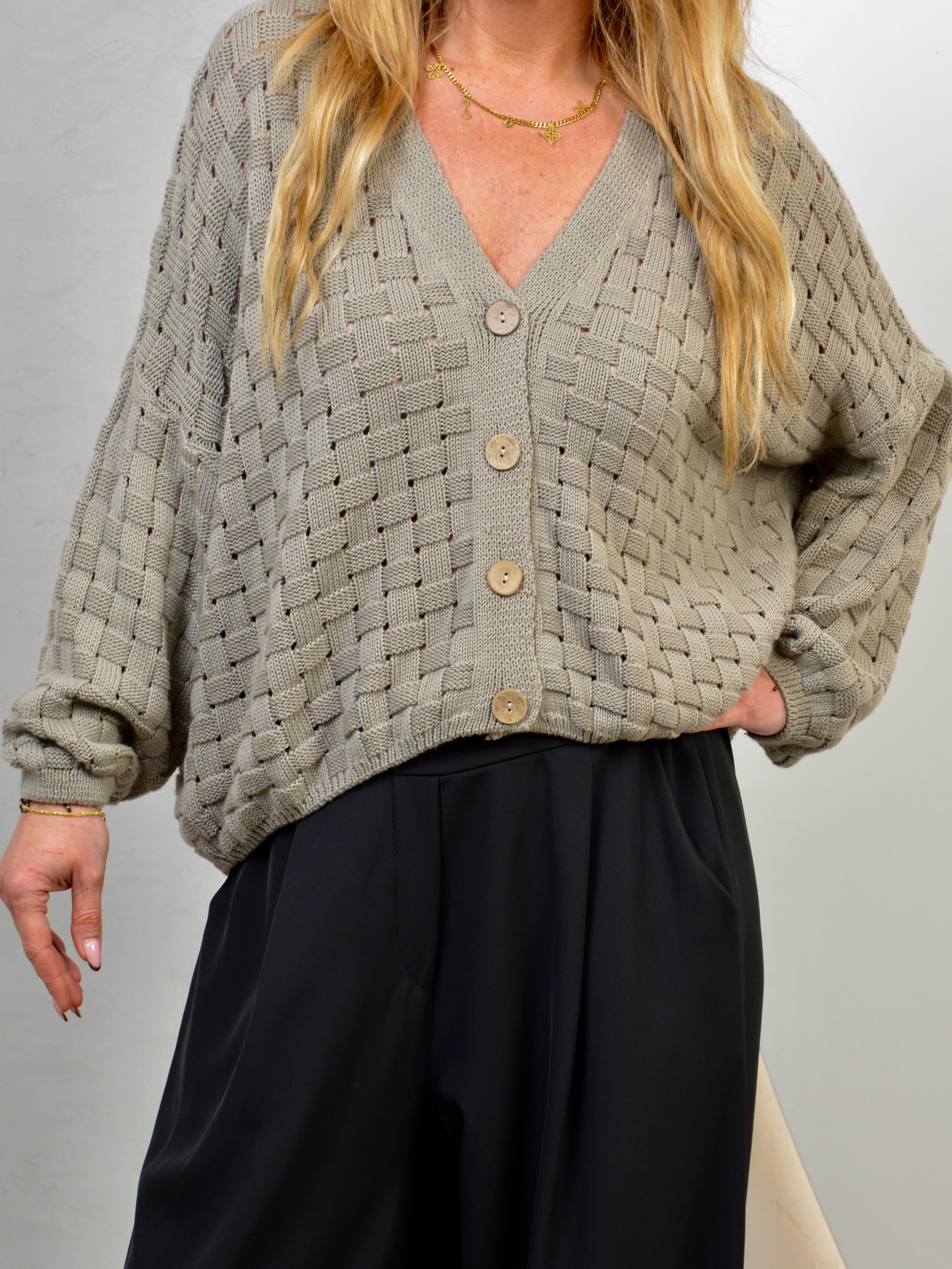 Sweter z bawełny w pleciony wzór