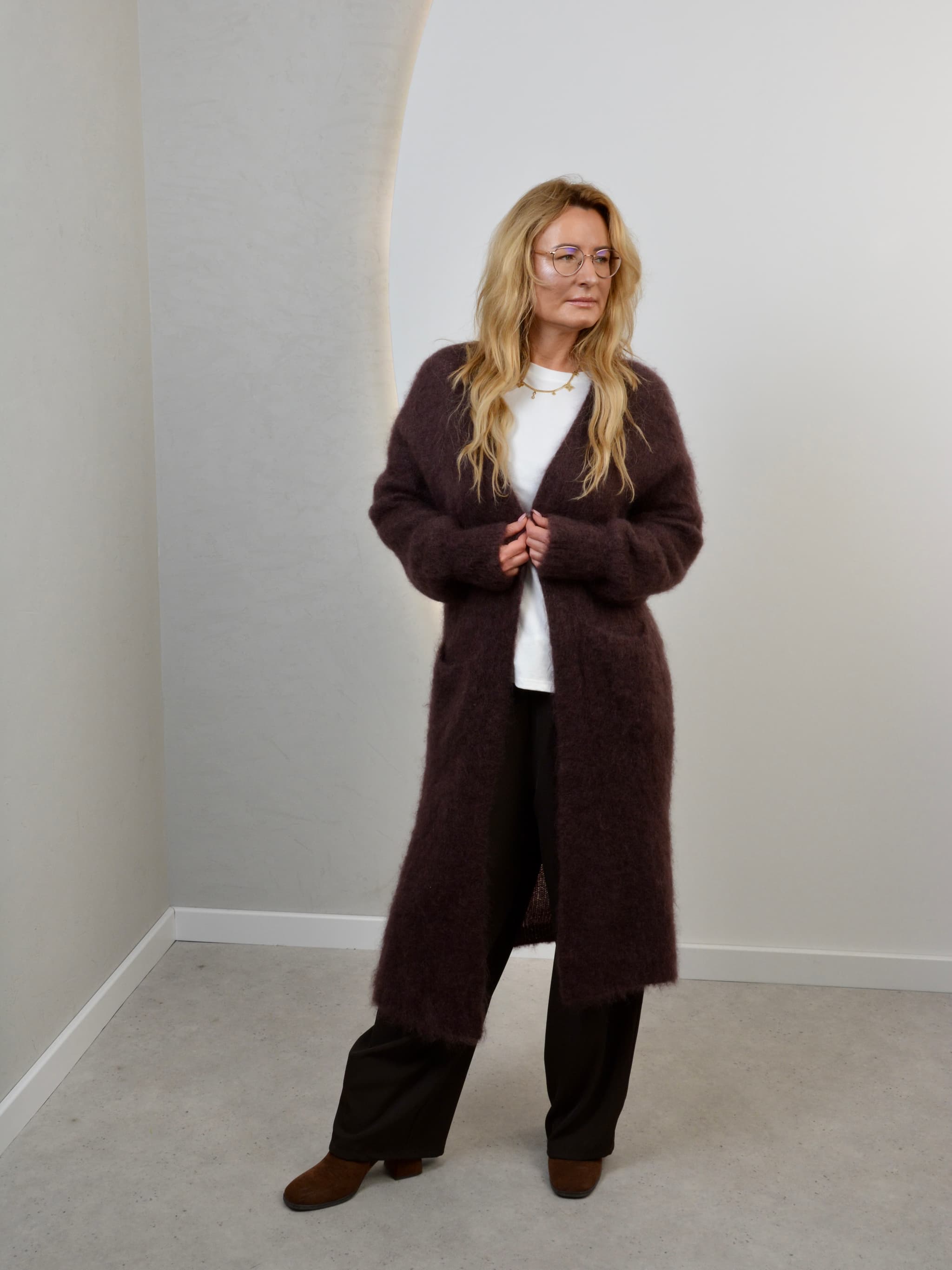 Kardigan długi kid mohair
